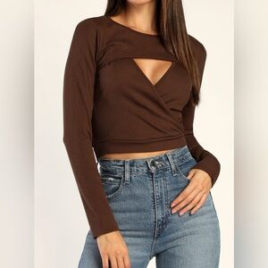 Lulus NWT Doing It All Brown long sleeve top, small
